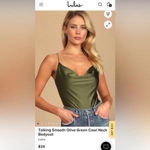 Lulu’s Talking Smooth Olive Green Cowl Neck Bodysuit Size S